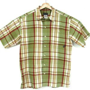 Patagonia Mens Medium Organic Cotton Green Short Sleeve Button Up Plaid Shirt